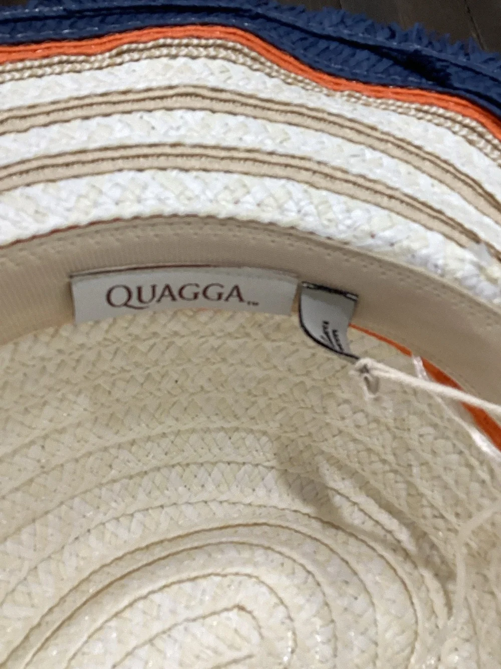 Straw Sun Hat in White with Orange and Navy Trim